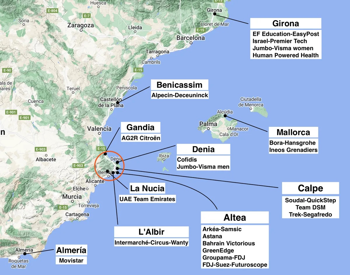 Trainingskamp locaties profteams 2022